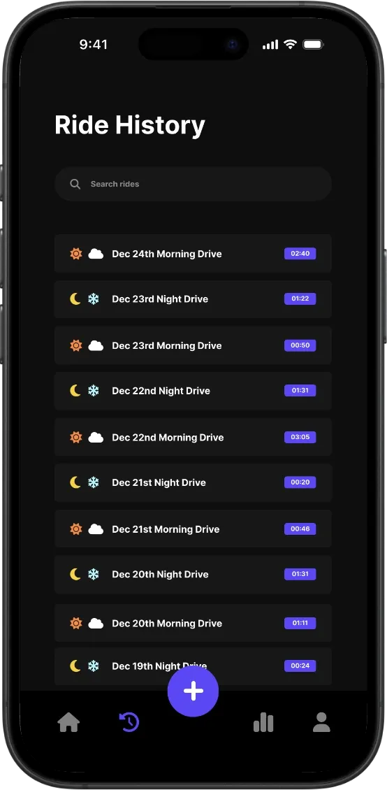 A screen that displays a list of drives with their hours